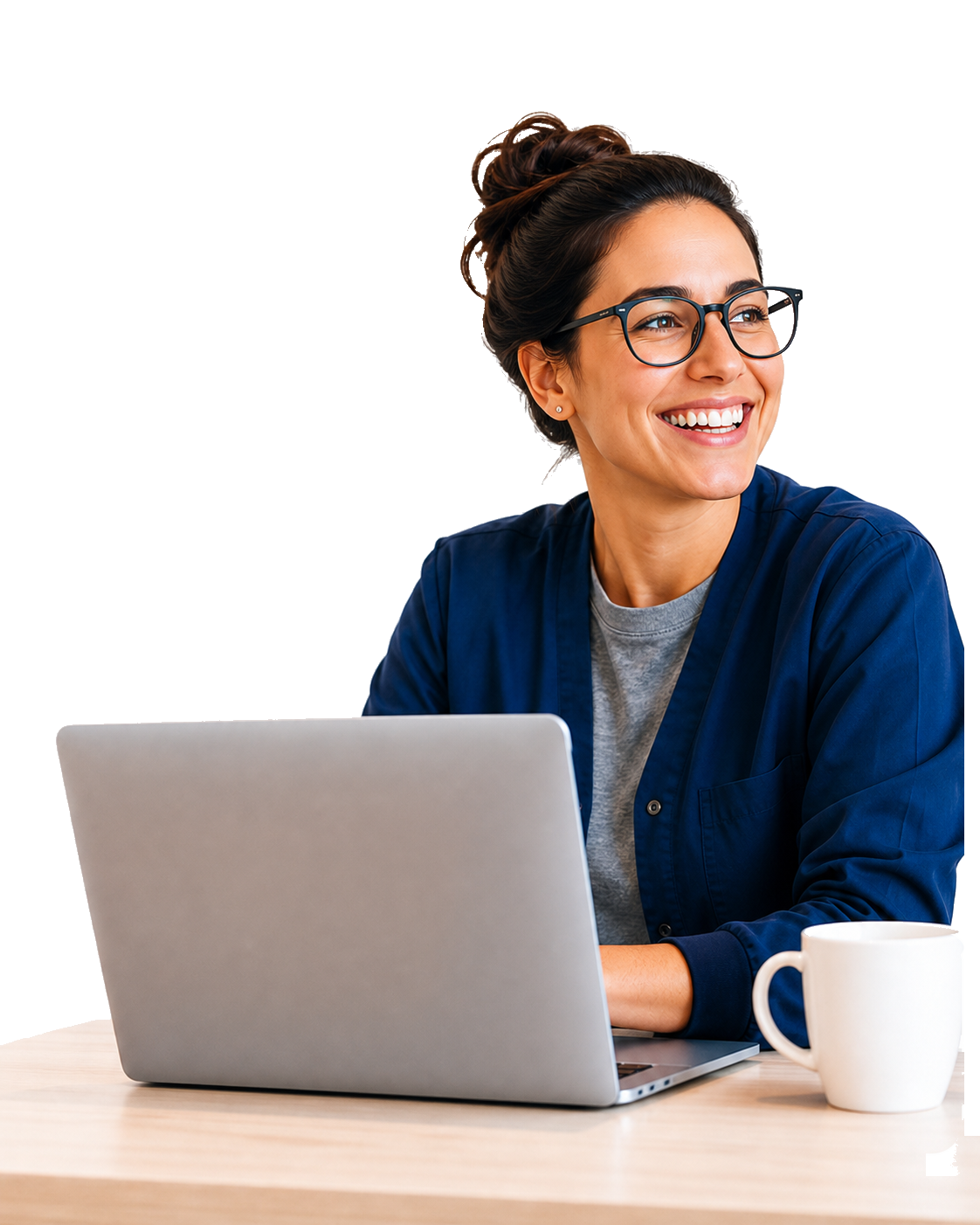 Smiling dental office coordinator working at a laptop